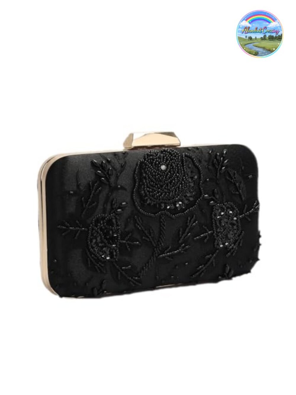 Beaded Sequin Embroidered Evening Clutch Bag with Chain Strap